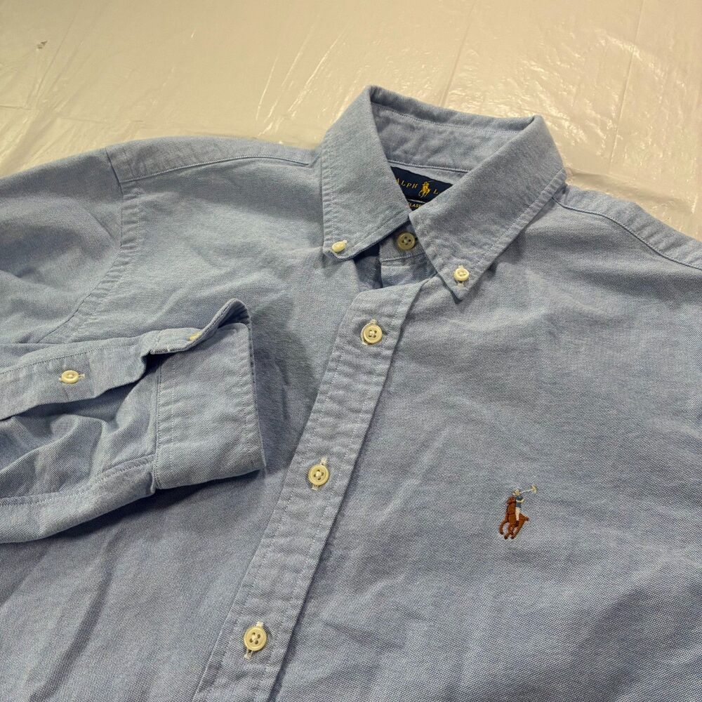 Polo Ralph Lauren Button Up Shirt Mens Medium Blue Flesh Pony Classic Fit